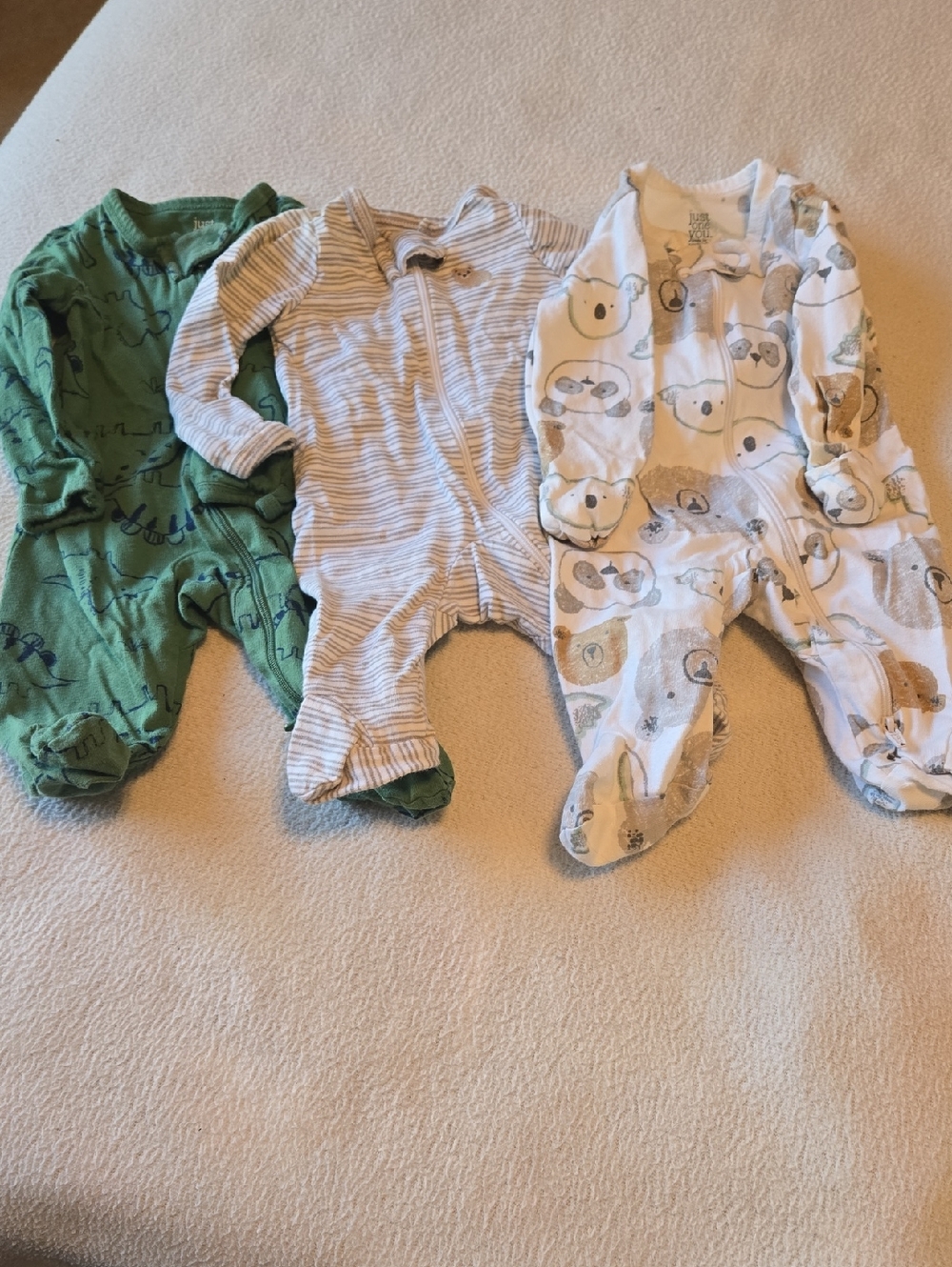 Carter's Green, Gray Stripe & White Bear Footed Pajama Set